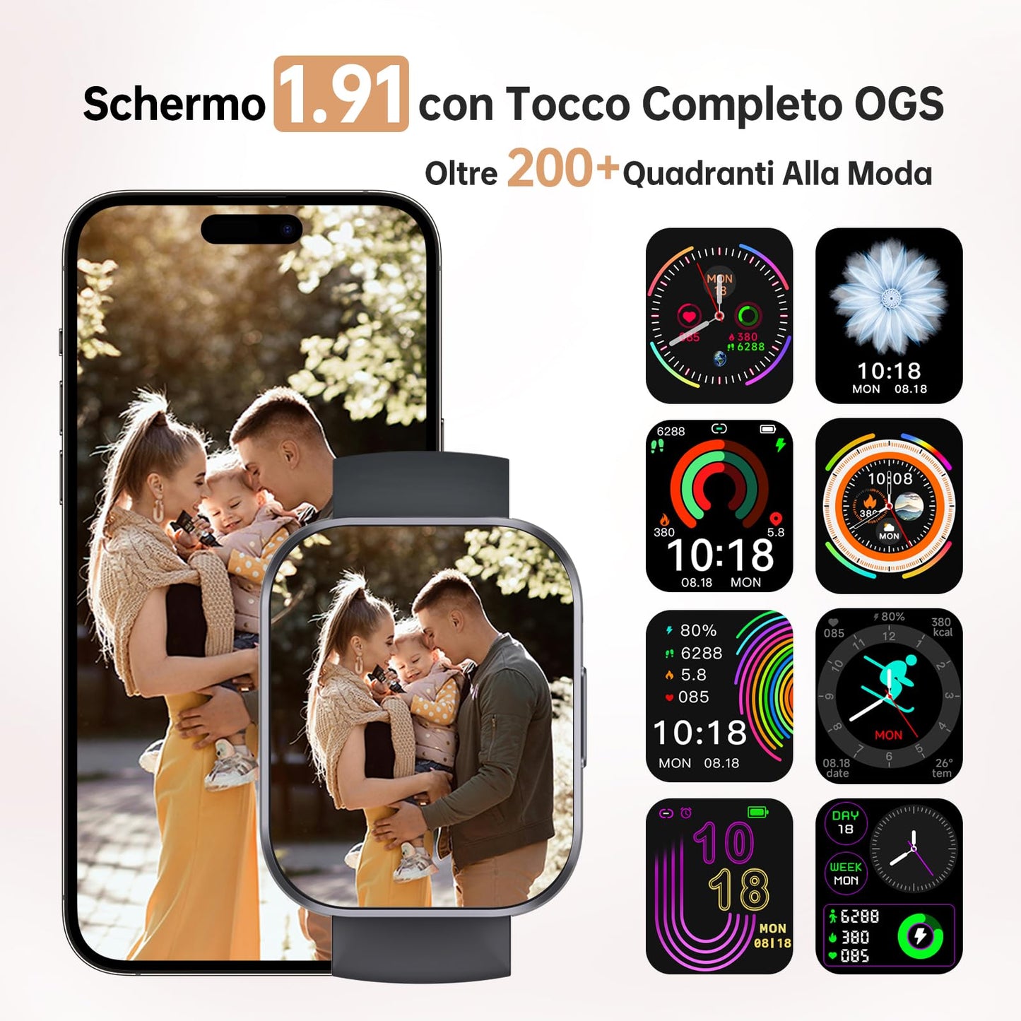 OUKITEL Smartwatch Uomo Donna, 1.91" Orologio Smartwatch con Effettua/Risposta Chiamate, 140+Modalità Sportive Impermeabile IP68, Smart Watch con Monitoraggio del SpO2/Sonno/Contapassi per IOS/Android