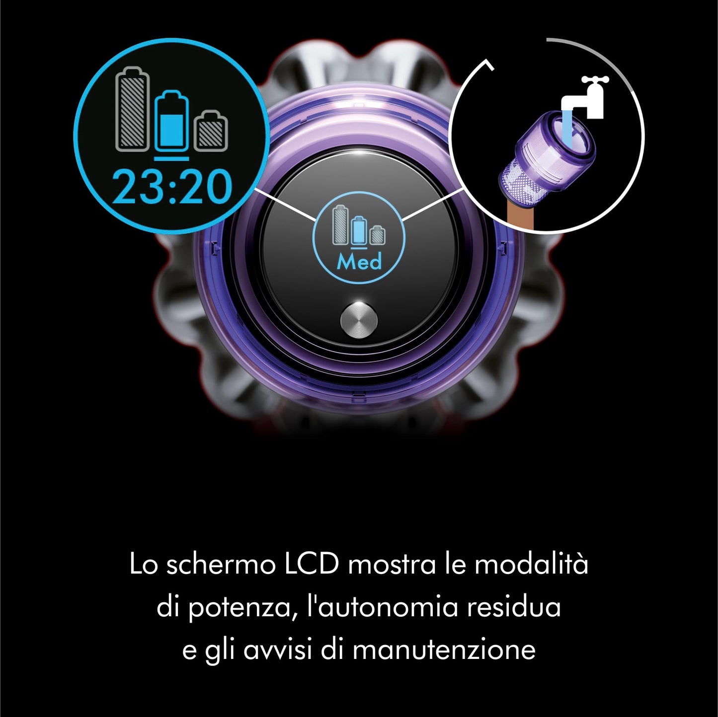 Dyson V11 Advanced™ Aspirapolvere senza filo–200 AW, 60 minuti di autonomia, Spazzola Motorbar anti groviglio, 3 modalità, schermo LCD, spazzola multifunzione, stazione di ricarica a muro,Nichel/Viola