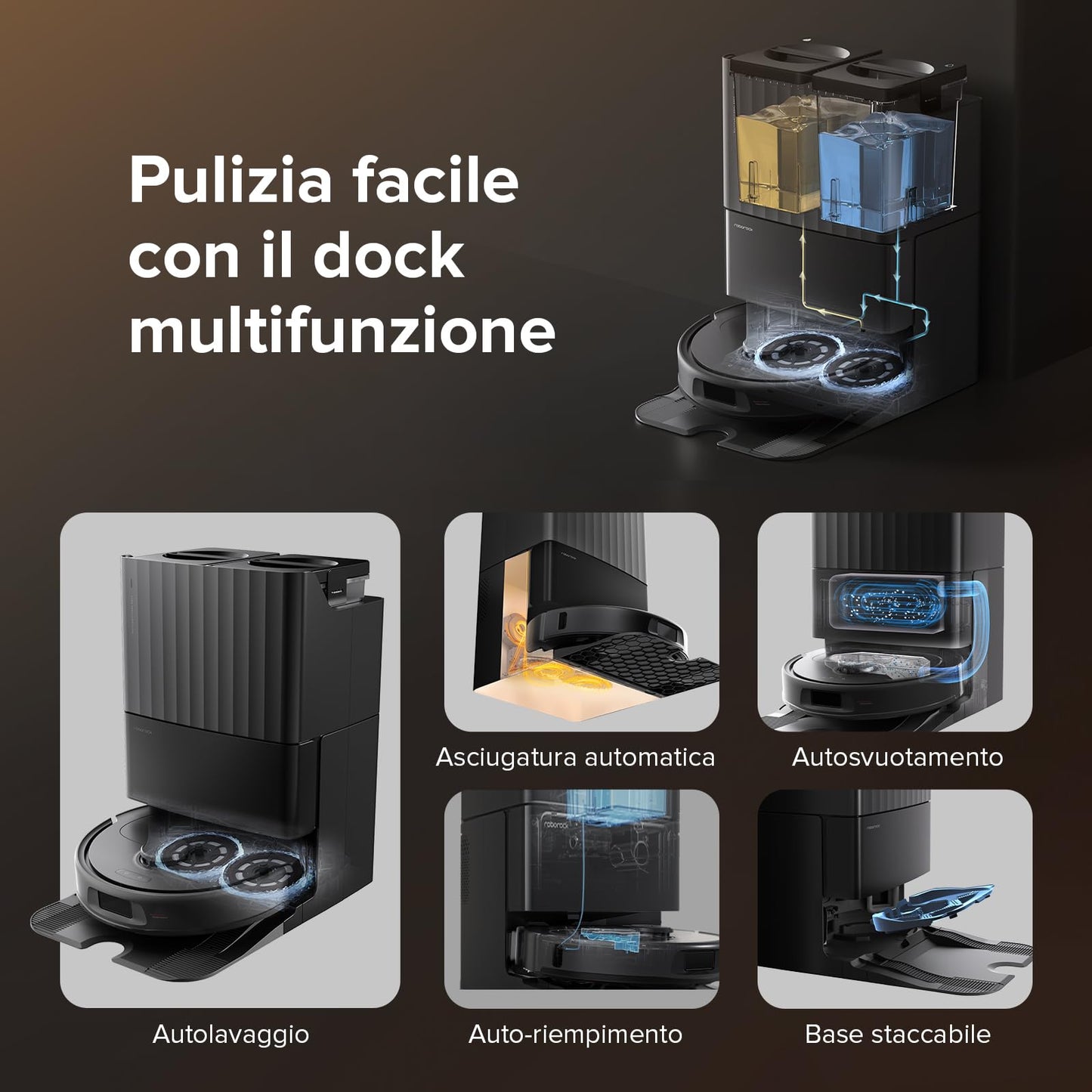 roborock Qrevo S Robot Aspirapolvere 7000Pa con Stazione Autopulente, Svuota Automaticamente la Polvere/Pulisce il Panno Rotante Sollevabile/Ricarica l'acqua (Roborock Qrevo S Nero)