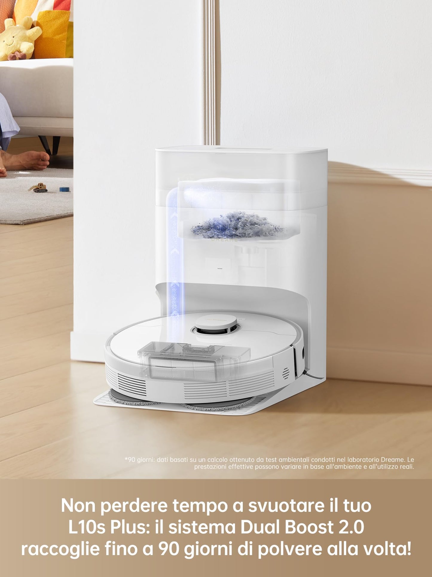 DREAME L10s Plus Robot aspirapolvere e lavapavimenti con svuotamento automatico, contiene fino a 90 giorni di polvere, aspirazione da 7000 Pa, pulizia DuoScrub™, sollevamento automatico dei moci