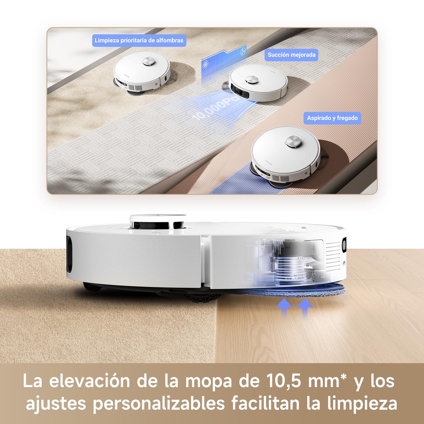 DREAME L10s Ultra Gen 2 Robot Aspirapolvere e Lavapavimenti con MopExtend RoboSwing, Aspirazione 10.000 Pa, Stazione Base Automatica, 32 Livelli di Acqua,Batteria da 240 Min