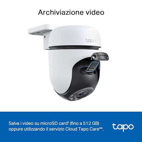 Tapo C510W Telecamera WiFi da esterno 2K 3MP, visione a 360°, visione notturna a colori, telecamera di sorveglianza IP, sensore di movimento, impermeabile IP65, audio bidirezionale, Alexa