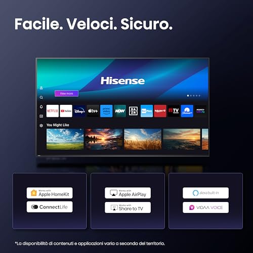 Hisense Smart TV 43" 4K Ultra HD 2025 43E63QT, Smart TV VIDAA U8, Dolby Vision, HDR 10, Game Mode Plus, Alexa Built-in, VIDAA Voice, Tuner DVB-T2/S2 HEVC 10, lativù 4K, 43'', 2025 LED