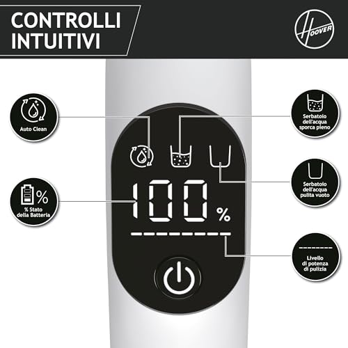 Hoover Aspirapolvere e lavapavimenti senza fili HW5 per pavimenti delicati e duri, Potenza 230W, Sistema a doppio rullo, 3 modalità, Funzione di autopulizia [HW500]