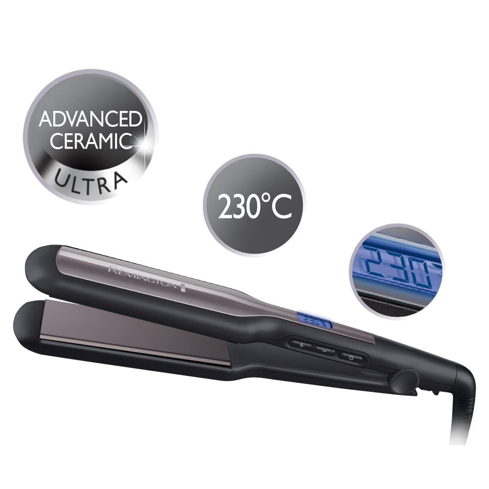 Remington Piastra per Capelli - Larga: Piastre extra larghe da 45 mm: Specifica per capelli spessi, crespi, ricci e molto lunghi - Display LCD, 150-230°C, piastra per capelli Pro-Ceramic Extra S5525