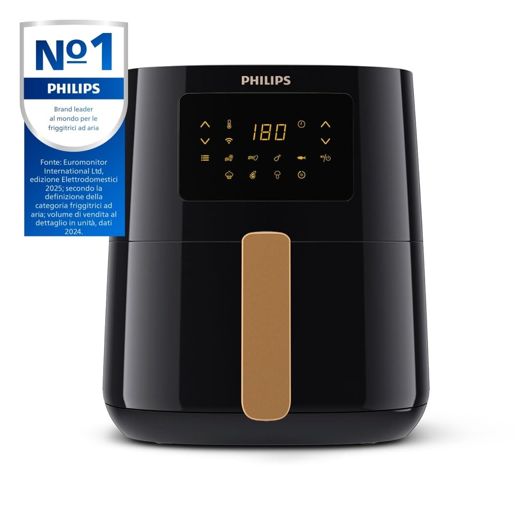 Philips Friggitrice ad aria Serie 5000 Connessa - Friggitrice ad Aria da 4.1L, Cucina Sana e Versatile con Tecnologia Rapid Air, 13 Modi di Cucinare, Touchscreen, WiFi (HD9255/80)