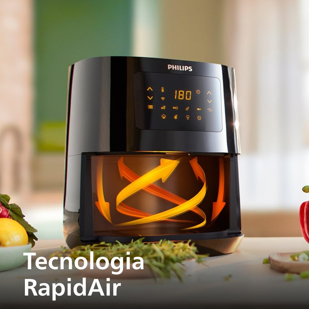 Philips Friggitrice ad aria Serie 5000 Connessa - Friggitrice ad Aria da 4.1L, Cucina Sana e Versatile con Tecnologia Rapid Air, 13 Modi di Cucinare, Touchscreen, WiFi (HD9255/80)