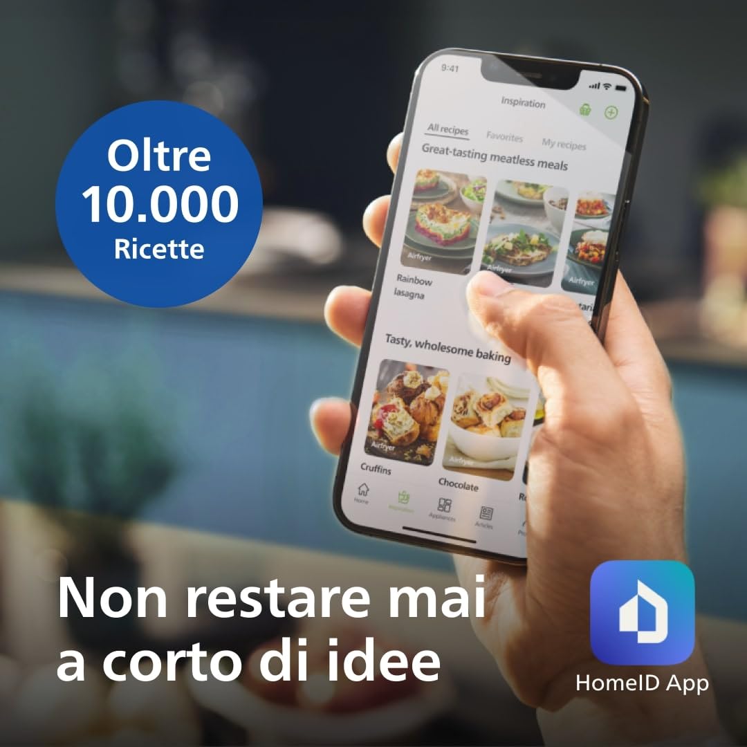 Philips Friggitrice ad aria Serie 5000 Connessa - Friggitrice ad Aria da 4.1L, Cucina Sana e Versatile con Tecnologia Rapid Air, 13 Modi di Cucinare, Touchscreen, WiFi (HD9255/80)