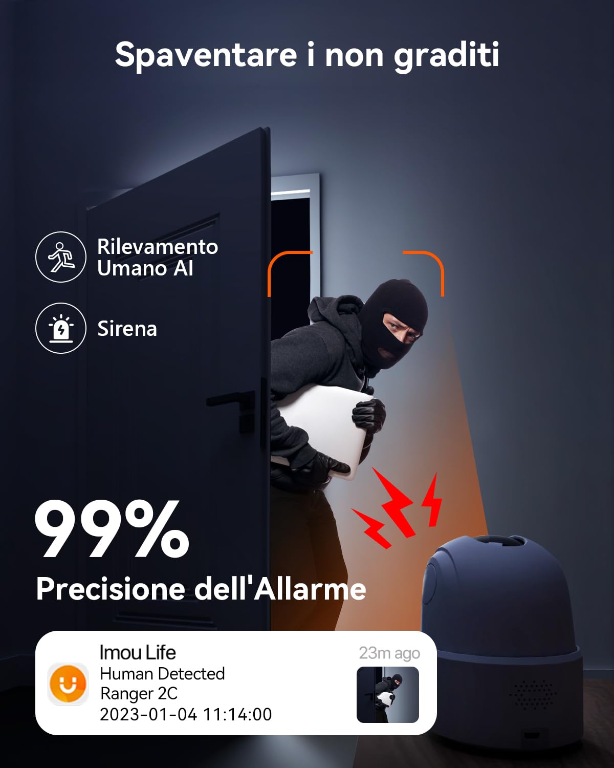 Imou 3MP Telecamera Wi-Fi Interno, 2K Videocamera di Sorveglianza, Tracciamento del Movimento con Rilevamento Umano, Audio Bidirezionale, 2,4ghz