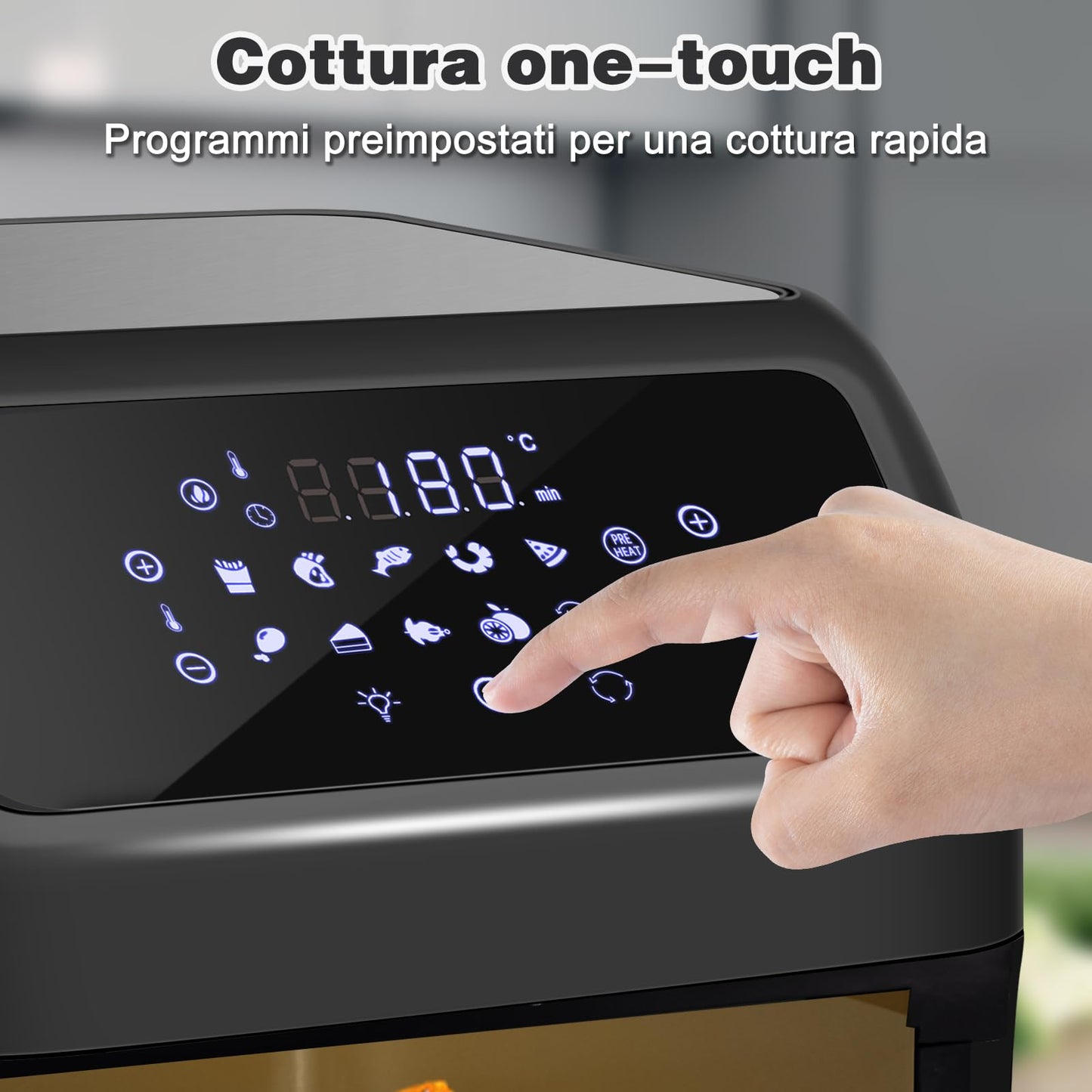 LLIVEKIT Friggitrice ad aria 12L, Forno ad aria calda 12 in 1 con Touch Screen a LED digitale, Friggere Senza Olio da 1800W, Griglia, 7 accessori e ricettario