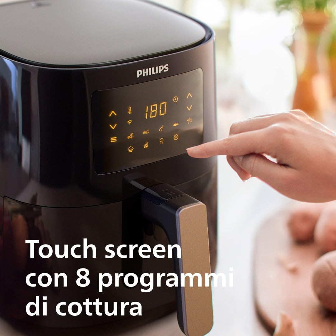 Philips Friggitrice ad aria Serie 5000 Connessa - Friggitrice ad Aria da 4.1L, Cucina Sana e Versatile con Tecnologia Rapid Air, 13 Modi di Cucinare, Touchscreen, WiFi (HD9255/80)