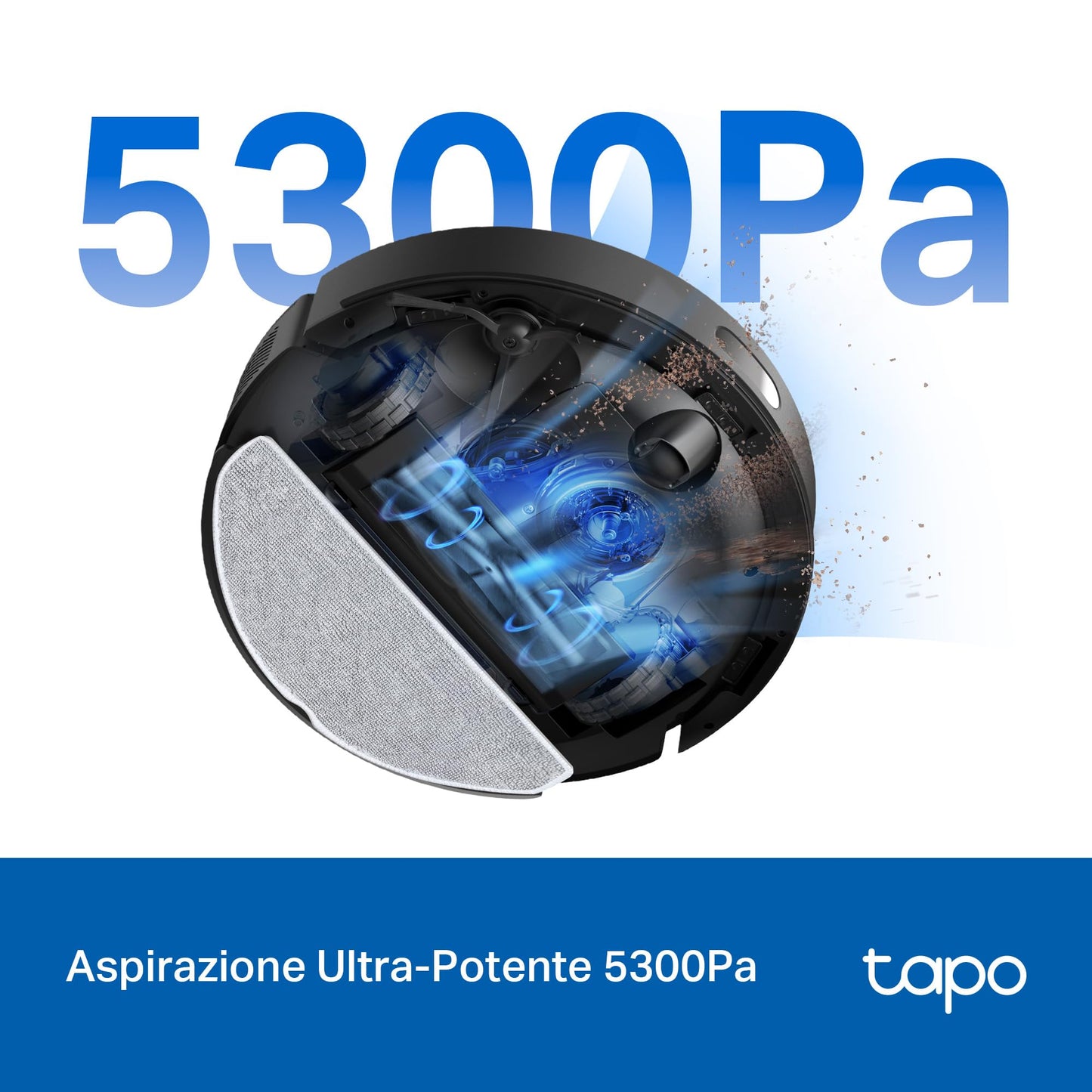Tapo RV30 Max Plus Robot Aspirapolvere Lavapavimenti con Mappatura 5300Pa, Svuotamento Automatico Polvere 3L, Doppia Navigazione LiDAR +IMU, Zone No-Go e Muri Virtuali, Controllo APP&Alexa&Google
