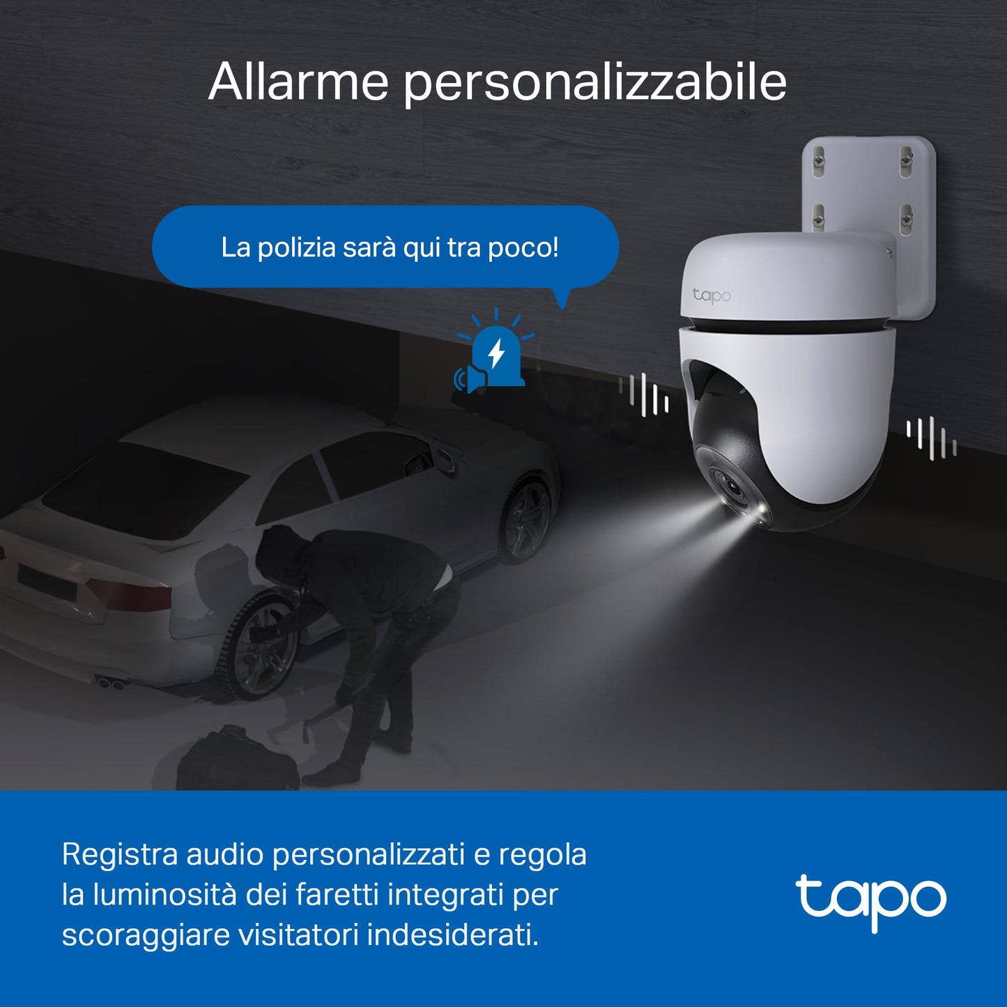 Tapo C510W Telecamera WiFi da esterno 2K 3MP, visione a 360°, visione notturna a colori, telecamera di sorveglianza IP, sensore di movimento, impermeabile IP65, audio bidirezionale, Alexa