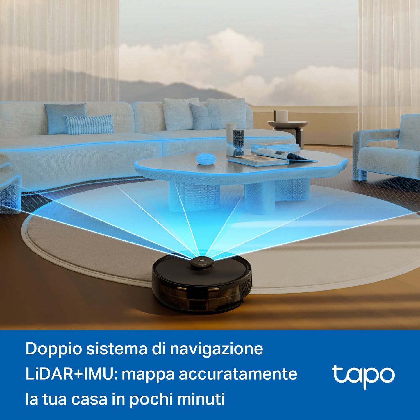 Tapo RV30 Max Plus Robot Aspirapolvere Lavapavimenti con Mappatura 5300Pa, Svuotamento Automatico Polvere 3L, Doppia Navigazione LiDAR +IMU, Zone No-Go e Muri Virtuali, Controllo APP&Alexa&Google