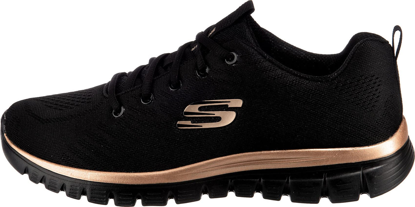 Skechers Graceful Get Connected, Sneaker Donna, Black Mesh Rose Gold Trim, 38 EU