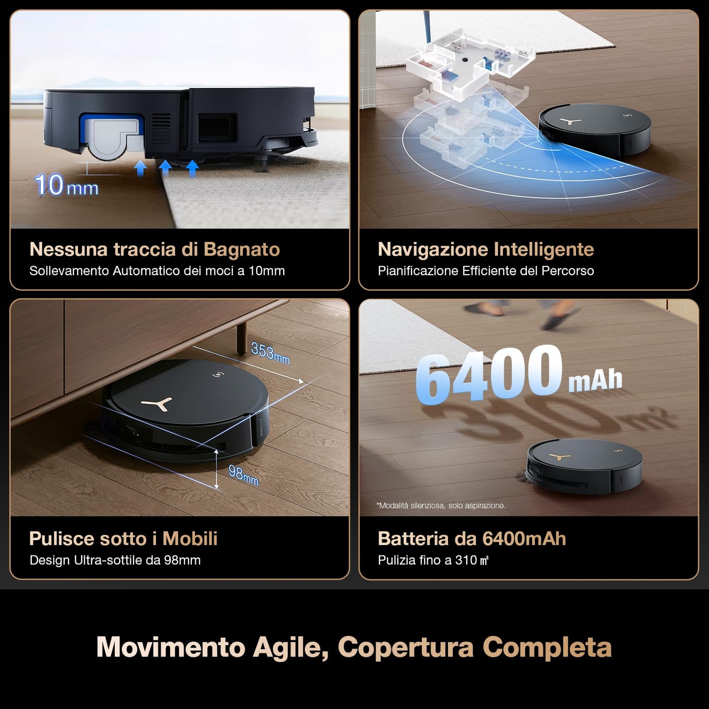 ECOVACS DEEBOT X8 PRO OMNI Robot Aspirapolvere Lavapavimenti, 18000Pa, Tecnologia di Lavaggio Automatico Istantaneo OZMO ROLLER, Pulizia con acqua calda 40-75°C, Soluzione Detergente Automatica, Nero