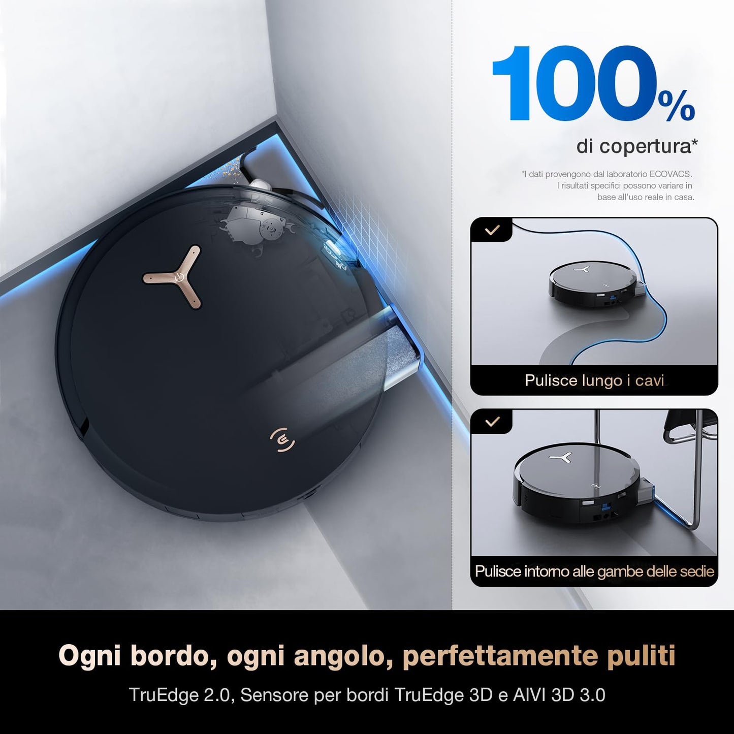 ECOVACS DEEBOT X8 PRO OMNI Robot Aspirapolvere Lavapavimenti, 18000Pa, Tecnologia di Lavaggio Automatico Istantaneo OZMO ROLLER, Pulizia con acqua calda 40-75°C, Soluzione Detergente Automatica, Nero