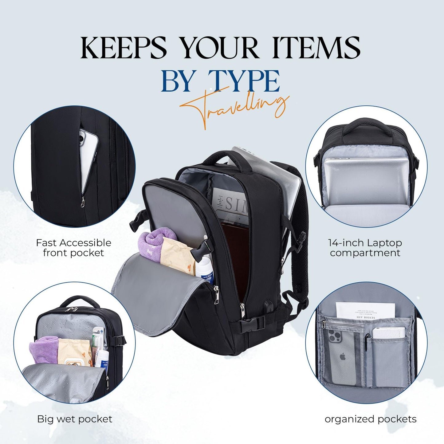 VMIKIV Bagaglio a Mano 40x20x25 per Ryanair Zaino da Viaggio Aereo Piccolo Borsa da Cabina per Voli Zaino Donna Uomo,14 Pollici Zaini Porta PC per Scuola Trekking Lavoro,Borsa Antifurto