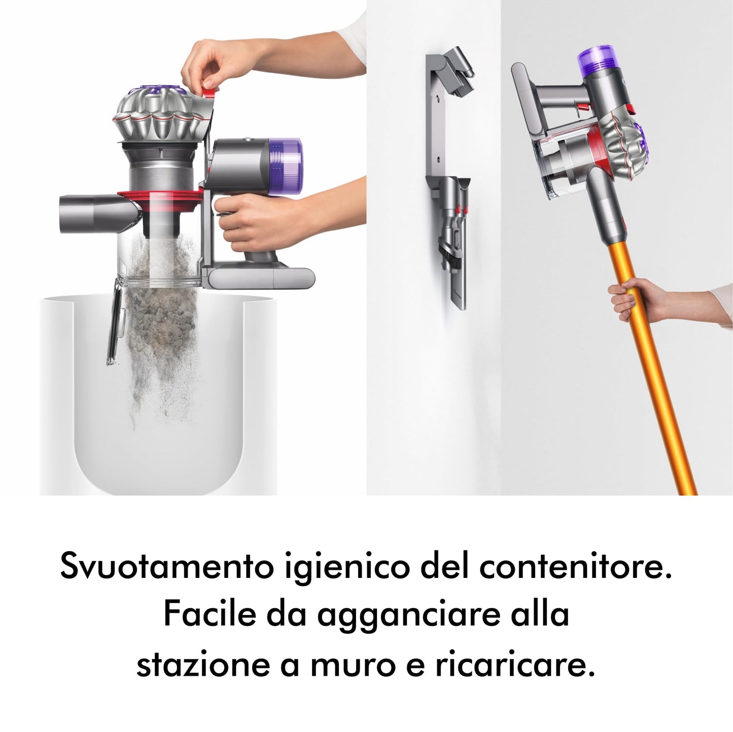 Dyson V8 Absolute™ Aspirapolvere senza filo – 115 AW,40 minuti di autonomia,Spazzola Motorbar anti groviglio, Spazzola a rullo morbido,bocchetta a lancia,stazione di ricarica a muro,Argento/Giallo
