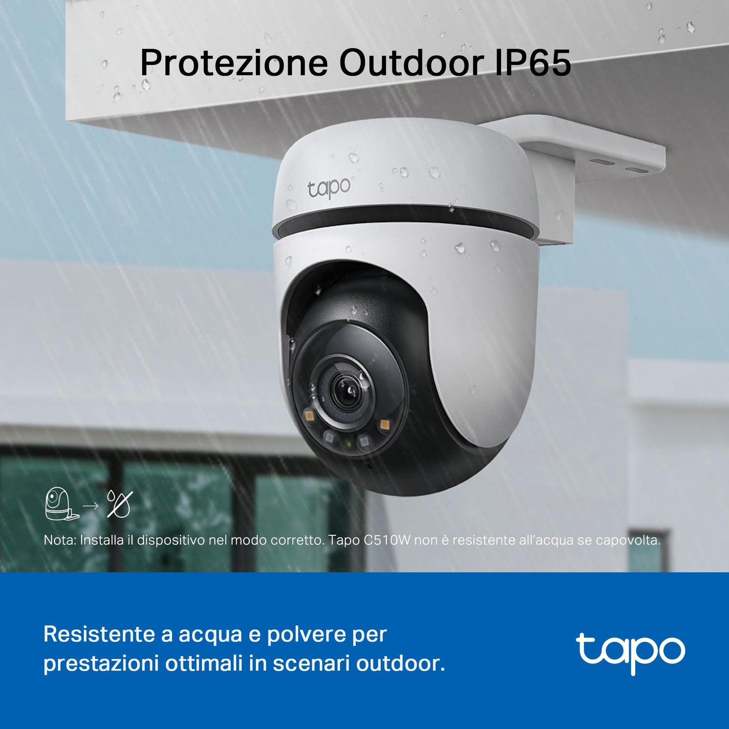 Tapo C510W Telecamera WiFi da esterno 2K 3MP, visione a 360°, visione notturna a colori, telecamera di sorveglianza IP, sensore di movimento, impermeabile IP65, audio bidirezionale, Alexa