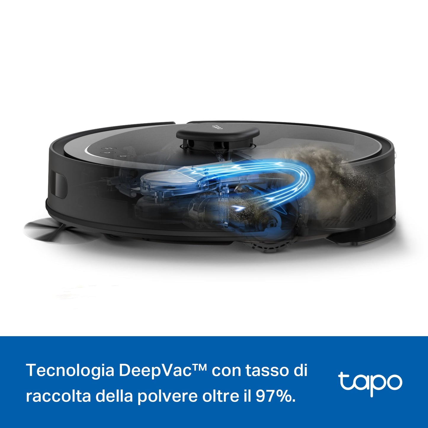 Tapo RV30 Max Plus Robot Aspirapolvere Lavapavimenti con Mappatura 5300Pa, Svuotamento Automatico Polvere 3L, Doppia Navigazione LiDAR +IMU, Zone No-Go e Muri Virtuali, Controllo APP&Alexa&Google