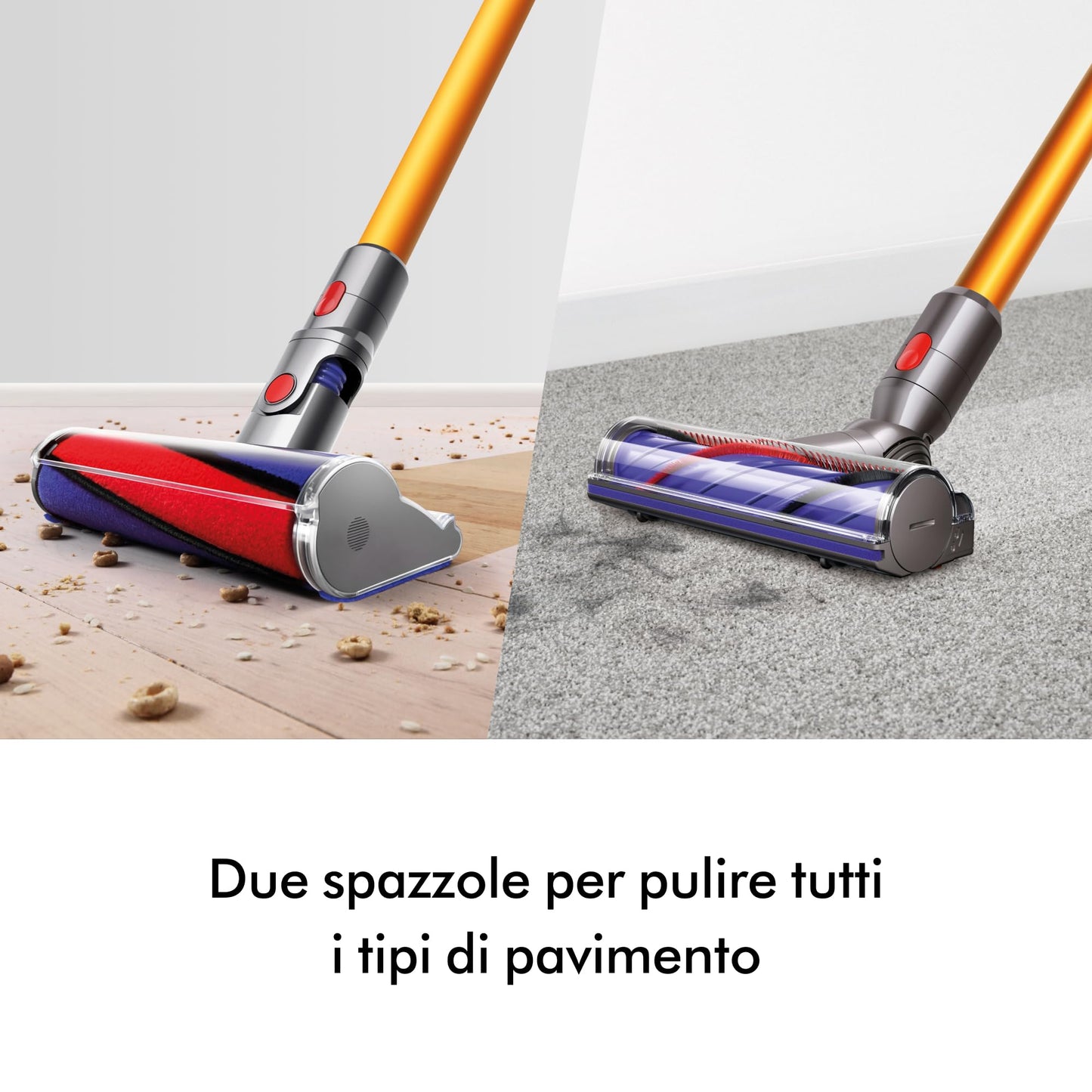 Dyson V8 Absolute™ Aspirapolvere senza filo – 115 AW,40 minuti di autonomia,Spazzola Motorbar anti groviglio, Spazzola a rullo morbido,bocchetta a lancia,stazione di ricarica a muro,Argento/Giallo