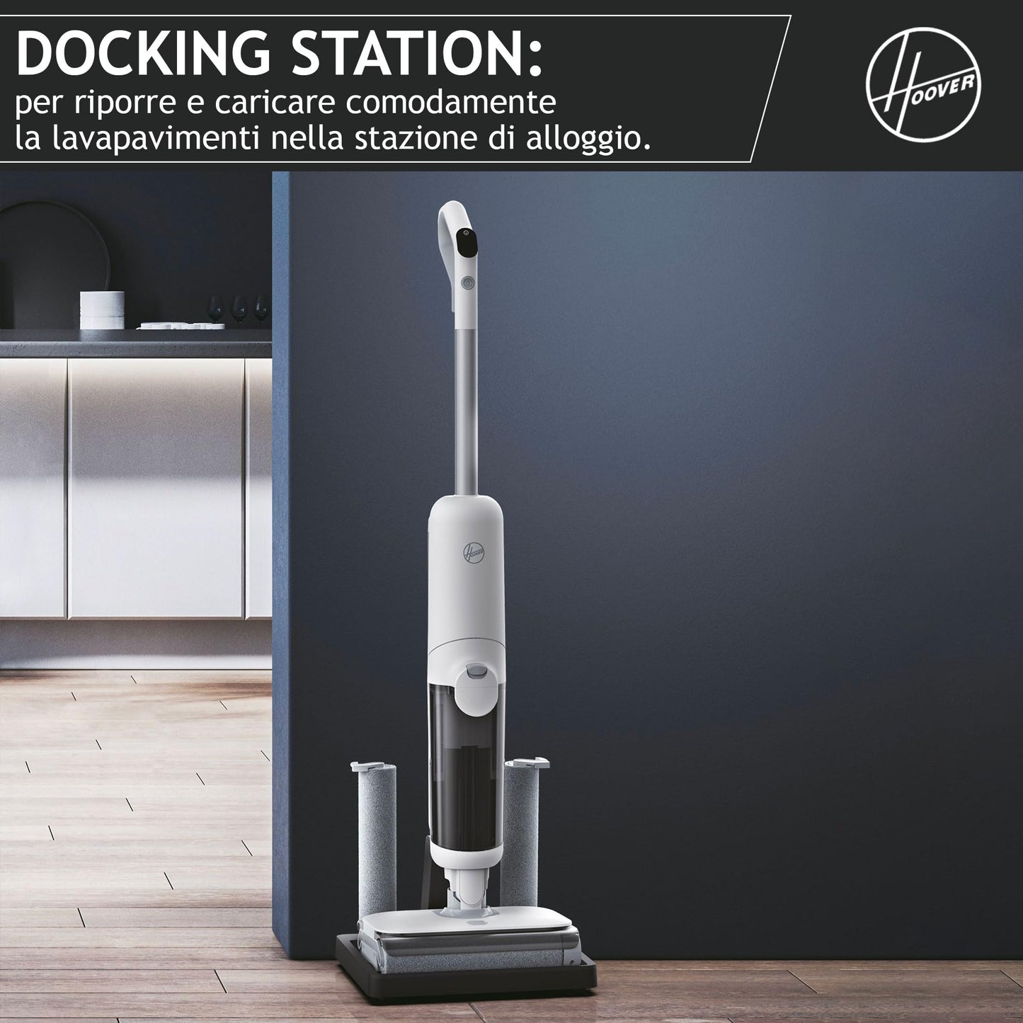 Hoover Aspirapolvere e lavapavimenti senza fili HW5 per pavimenti delicati e duri, Potenza 230W, Sistema a doppio rullo, 3 modalità, Funzione di autopulizia [HW500]