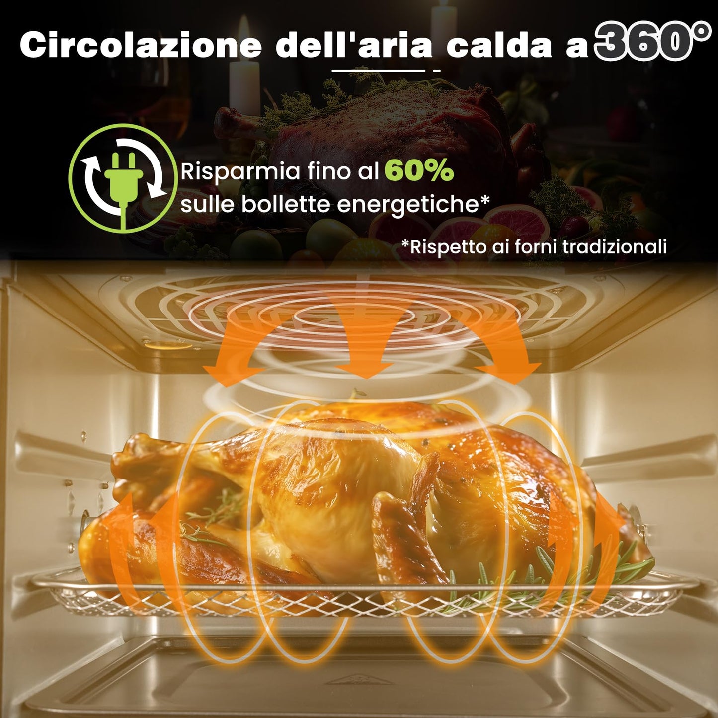 LLIVEKIT Friggitrice ad aria 12L, Forno ad aria calda 12 in 1 con Touch Screen a LED digitale, Friggere Senza Olio da 1800W, Griglia, 7 accessori e ricettario