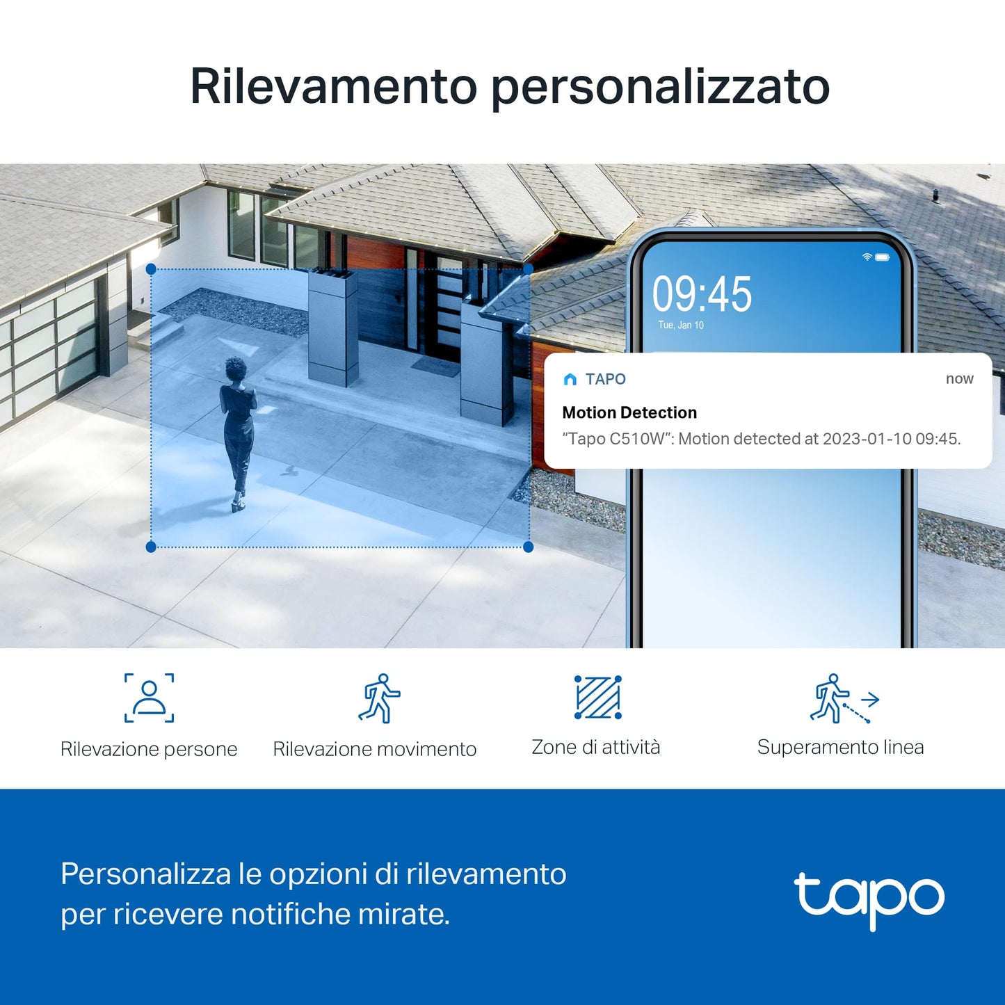 Tapo C510W Telecamera WiFi da esterno 2K 3MP, visione a 360°, visione notturna a colori, telecamera di sorveglianza IP, sensore di movimento, impermeabile IP65, audio bidirezionale, Alexa