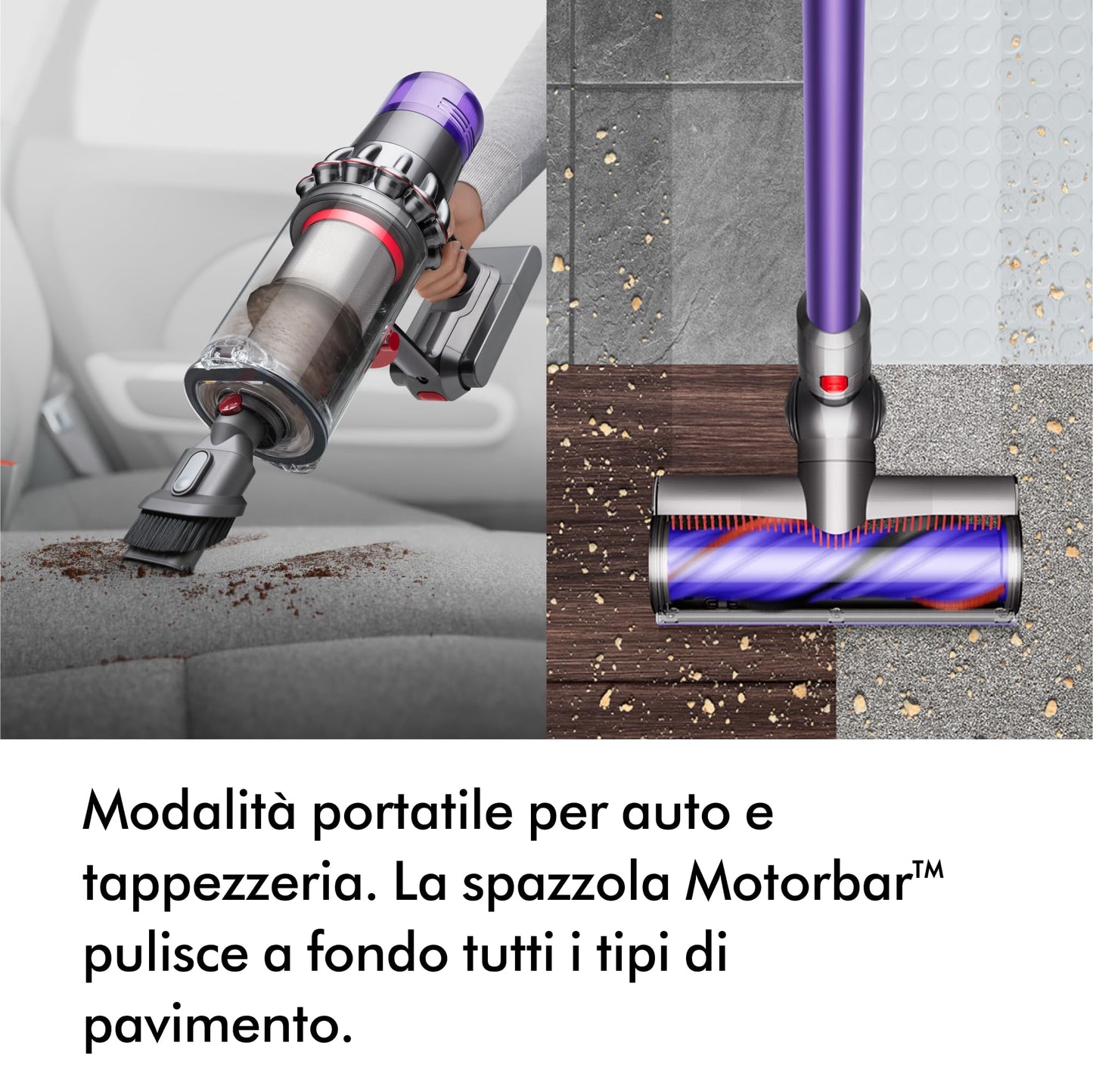 Dyson V11 Advanced™ Aspirapolvere senza filo–200 AW, 60 minuti di autonomia, Spazzola Motorbar anti groviglio, 3 modalità, schermo LCD, spazzola multifunzione, stazione di ricarica a muro,Nichel/Viola