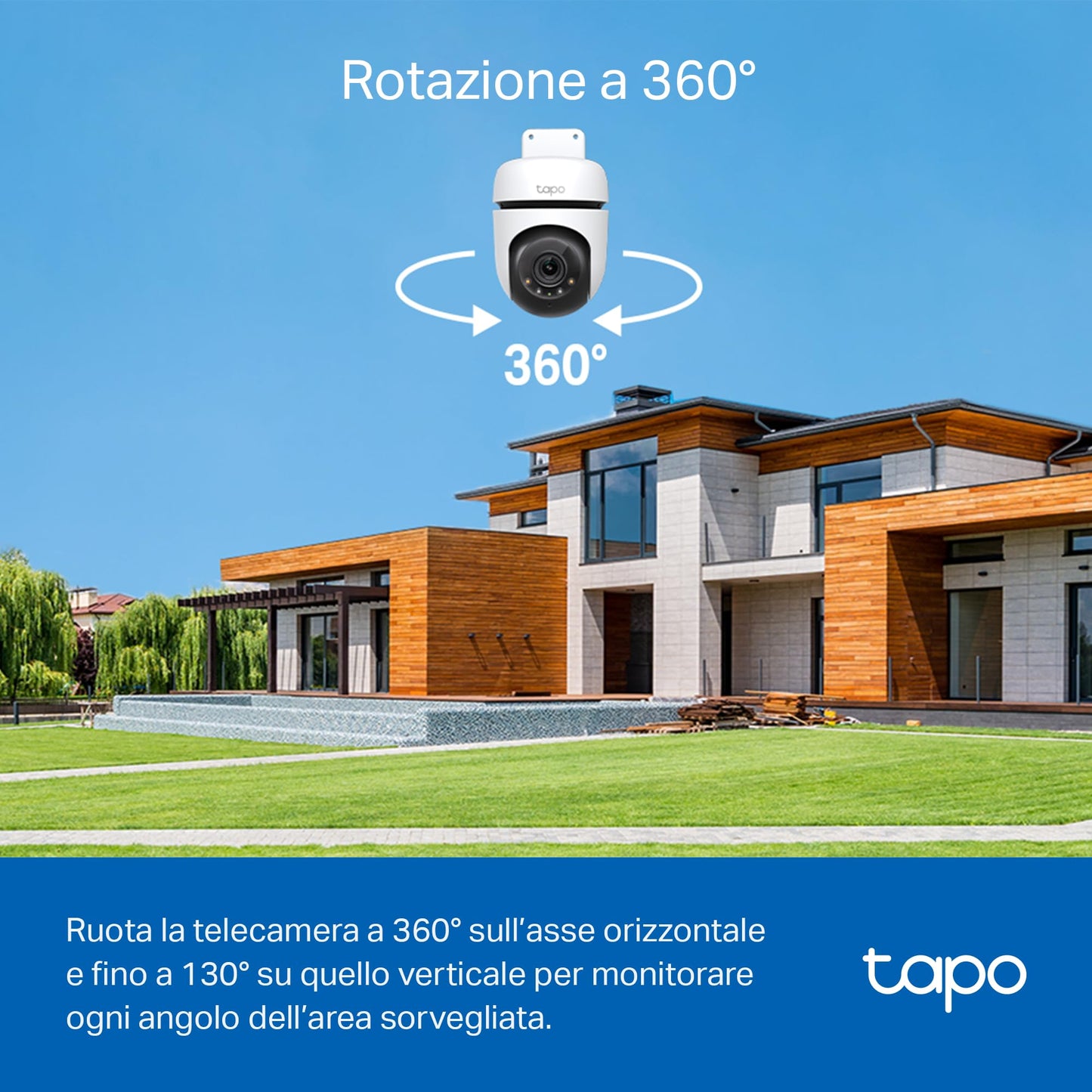 Tapo C510W Telecamera WiFi da esterno 2K 3MP, visione a 360°, visione notturna a colori, telecamera di sorveglianza IP, sensore di movimento, impermeabile IP65, audio bidirezionale, Alexa