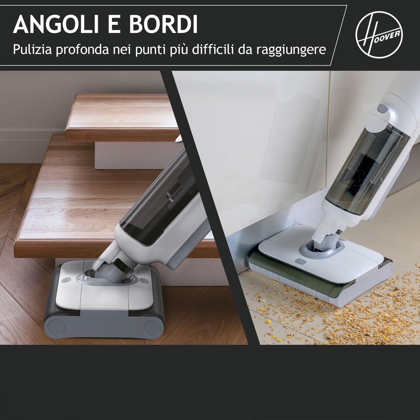 Hoover Aspirapolvere e lavapavimenti senza fili HW5 per pavimenti delicati e duri, Potenza 230W, Sistema a doppio rullo, 3 modalità, Funzione di autopulizia [HW500]