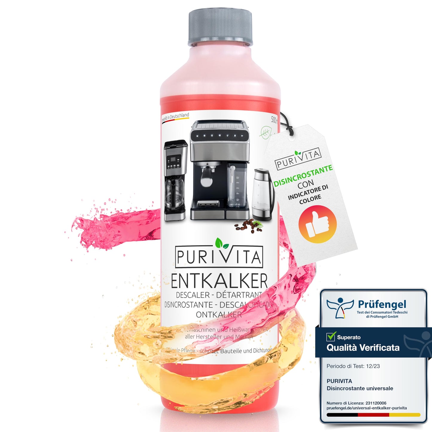 PURIVITA® Universale Decalcificante Macchina Caffè [500ML] - Anticalcare Pulizia Macchine Caffe - Liquido Disincrostante per i Modelli Delonghi, Nespresso, Dolce Gusto, Lazzata & Altri Ancora