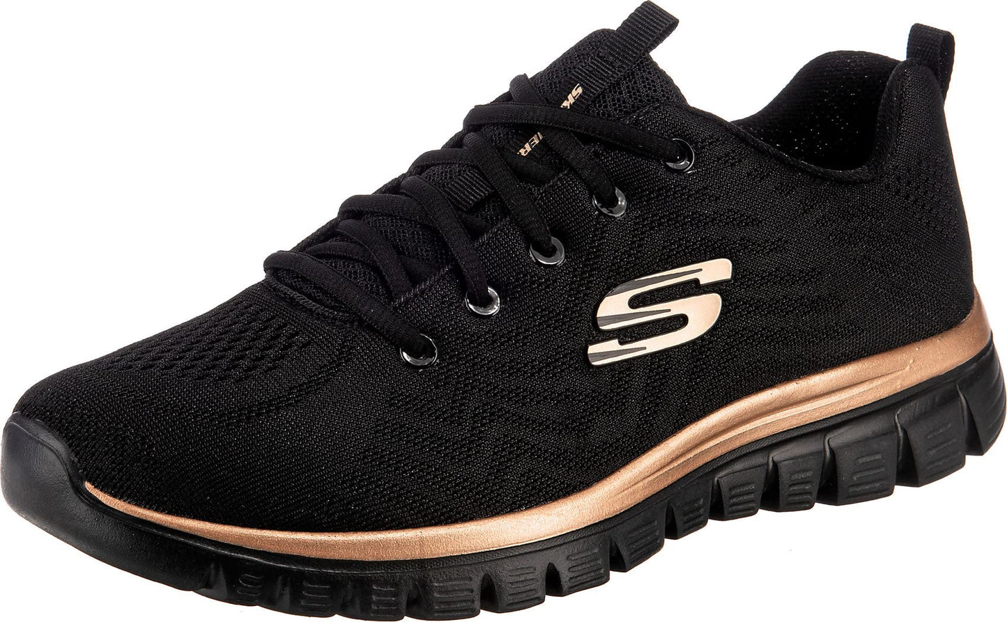 Skechers Graceful Get Connected, Sneaker Donna, Black Mesh Rose Gold Trim, 38 EU