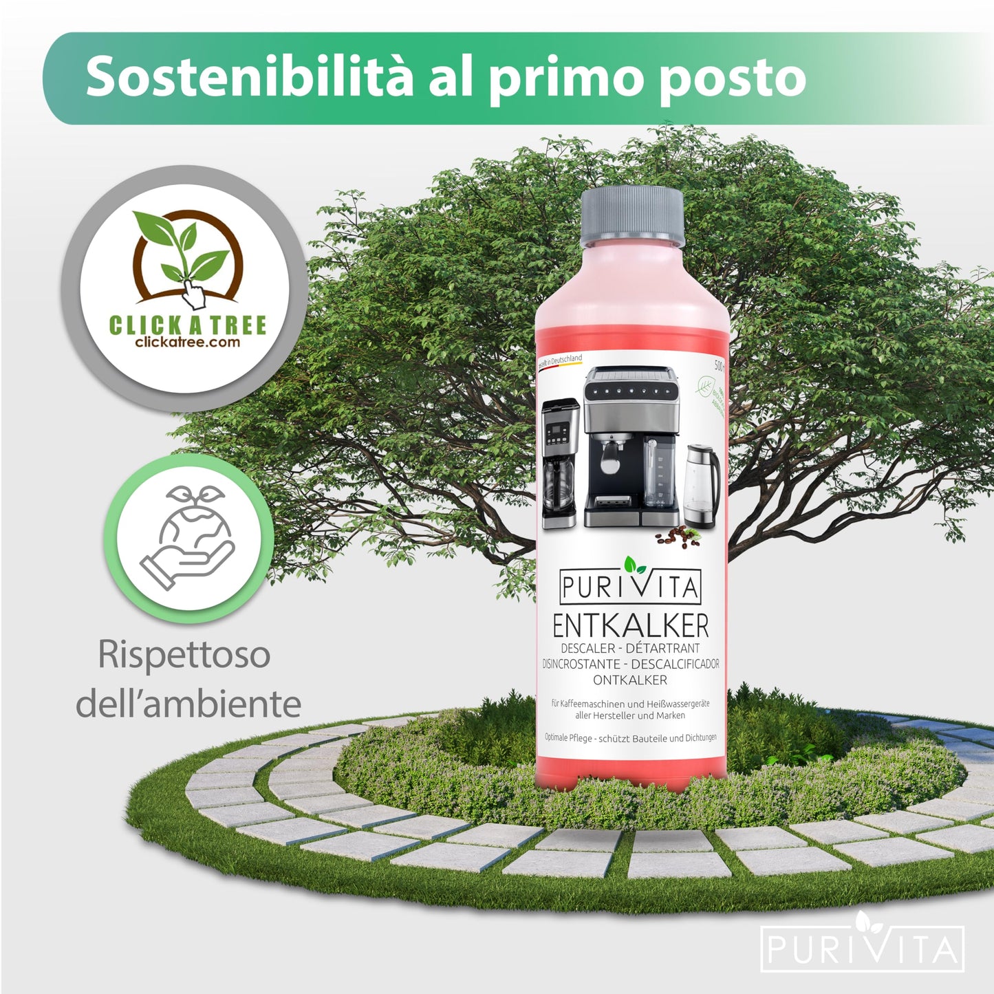PURIVITA® Universale Decalcificante Macchina Caffè [500ML] - Anticalcare Pulizia Macchine Caffe - Liquido Disincrostante per i Modelli Delonghi, Nespresso, Dolce Gusto, Lazzata & Altri Ancora